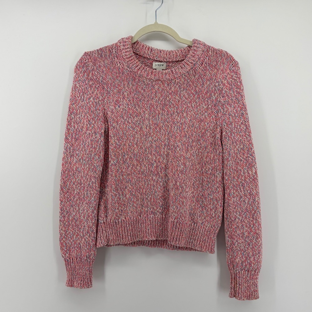 J.Crew Sweater‎ Pink Multicolor Womens XS Marled Chunky Cotton Knit Pullover